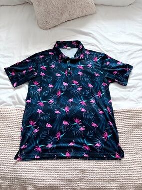 Men's Golf Polo with Pink Flamingo Print